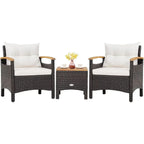 3-Piece Patio urniture Set, PatioOutdoor Rattan Soa Set with Coee Table, Patio Contion Set with Removable Cushion, Cozy Acacia W