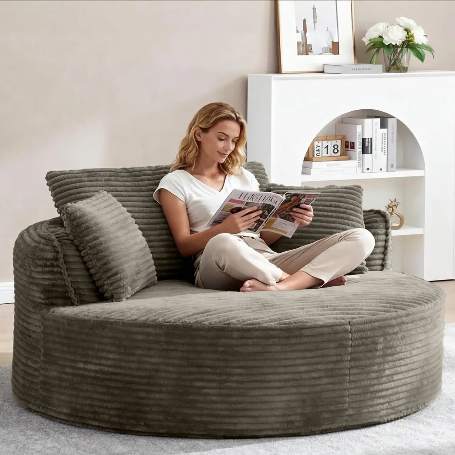 Oversized Round Corduroy Cloud Lounge Chair