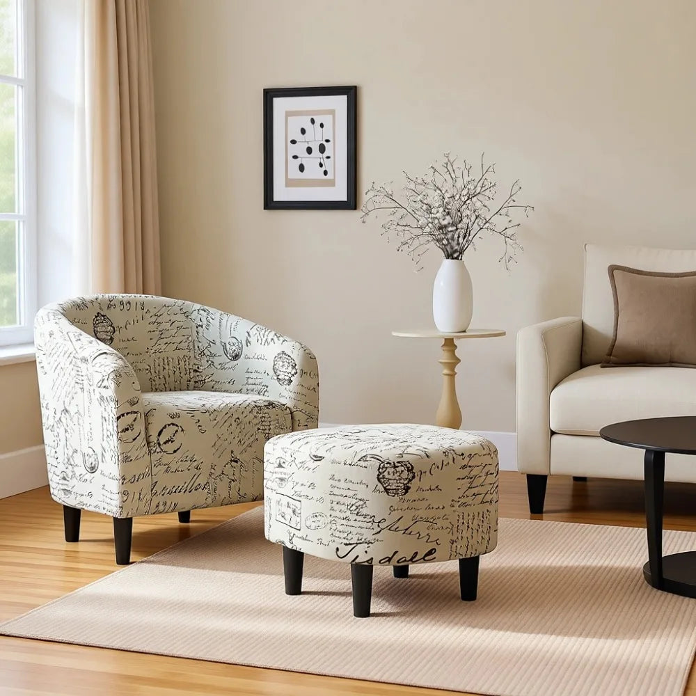 Compact Fabric Accent Chairs with Ottoman for Small Spaces, Perfect for Living Room and Bedroom