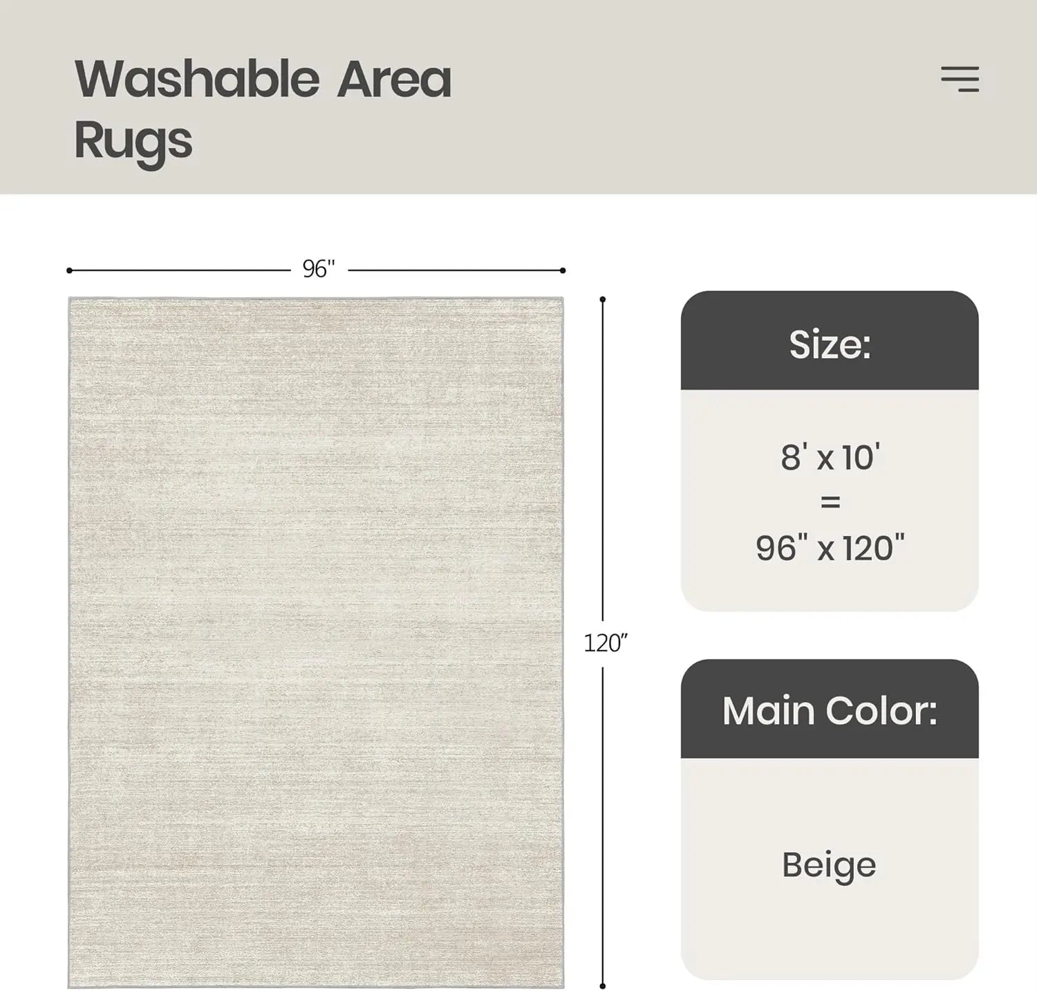 Haven Ridge Washable Cotton Area Rug – 8' x 10'
