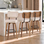 Counter Height Bar Stools Set Of 3, 26in Swivel Bar Stools With Back, Faux Leather Kitchen Island Stools, Bentwood Legs