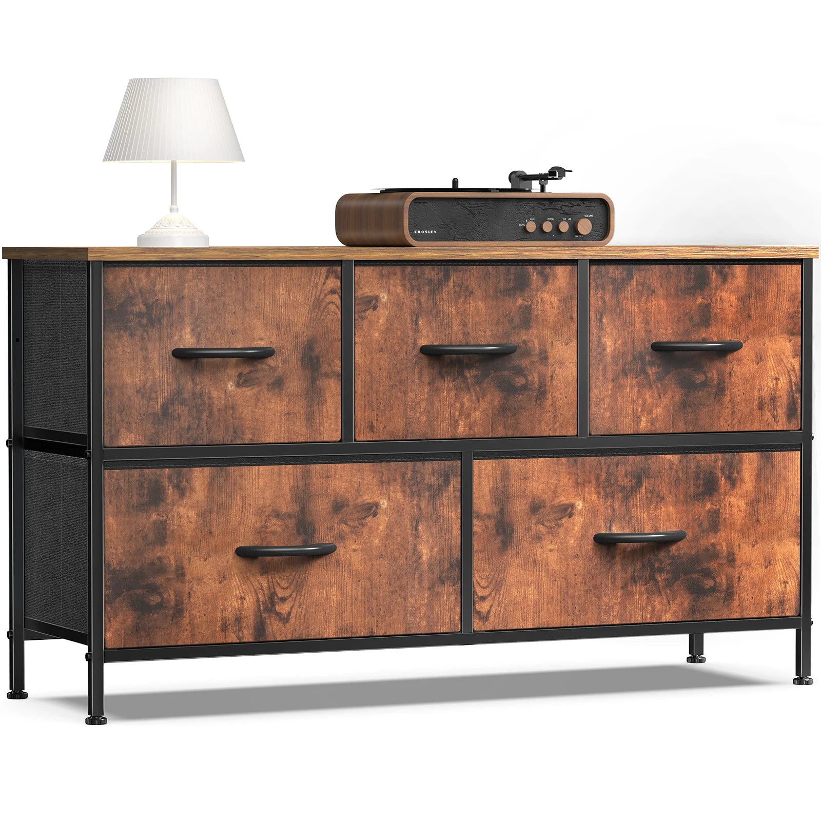 HavenNest Elite 5-Drawer Fabric Storage Dresser with Display Shelf