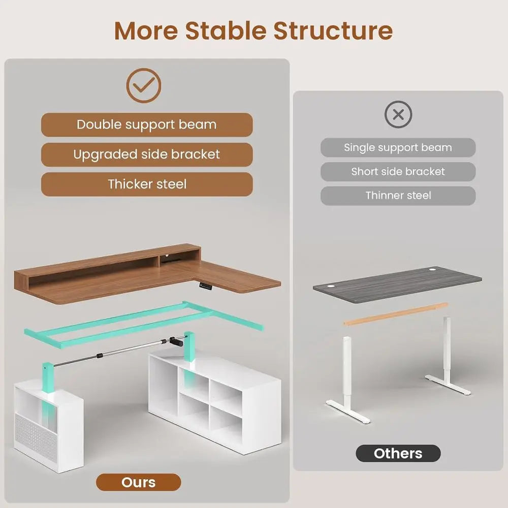 Summit Pro 63" L-Shaped Electric Standing Desk with LED Lights & Storage