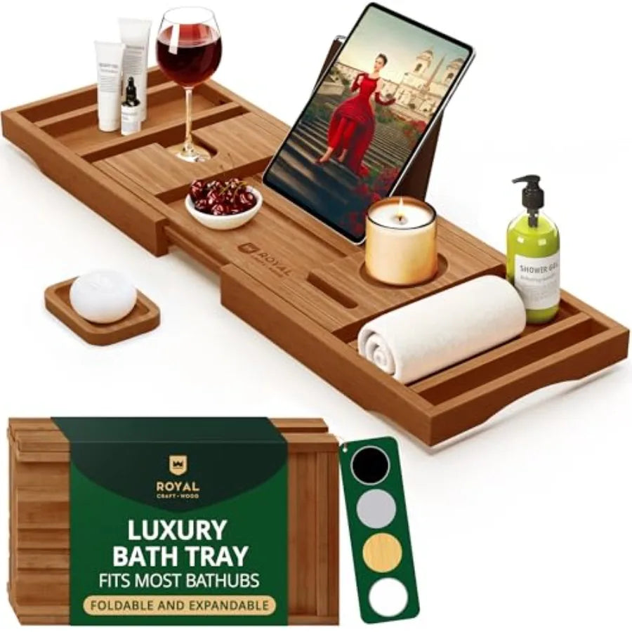 Serenity Retreat Foldable Bamboo Bath Caddy Tray