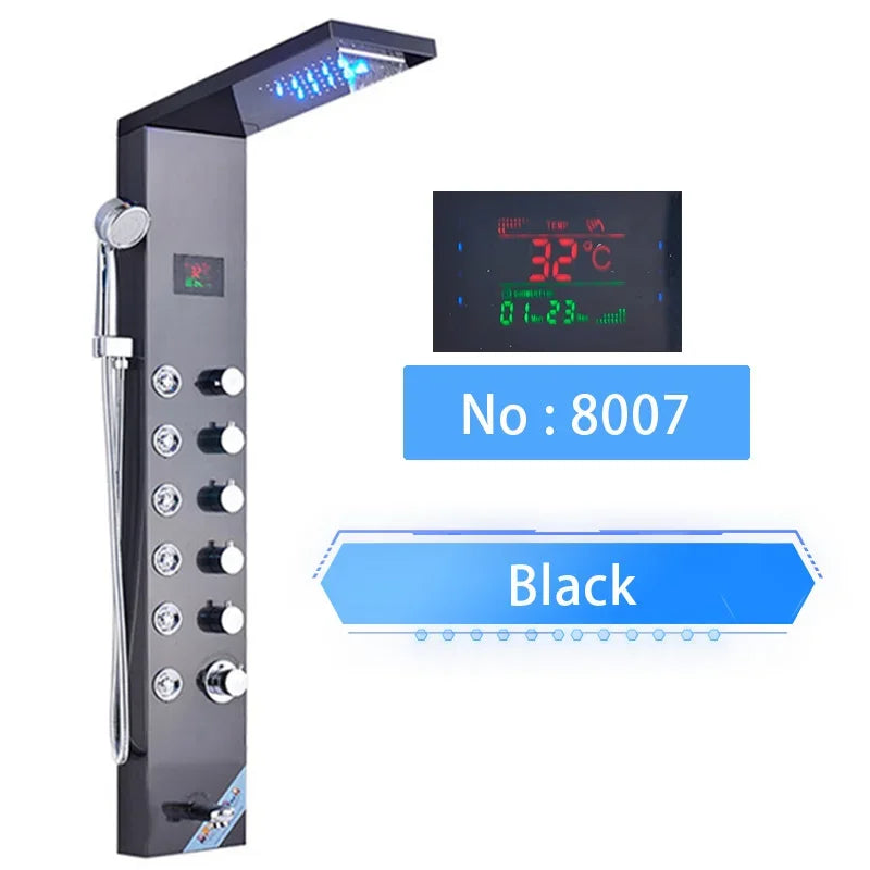 Cascade Luxe LED Shower Panel System with Digital Temperature Display & SPA Massage Jets
