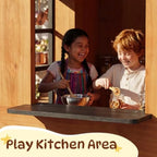 Modern Wooden Outdoor Playhouse with Play Kitchen & Activity Table