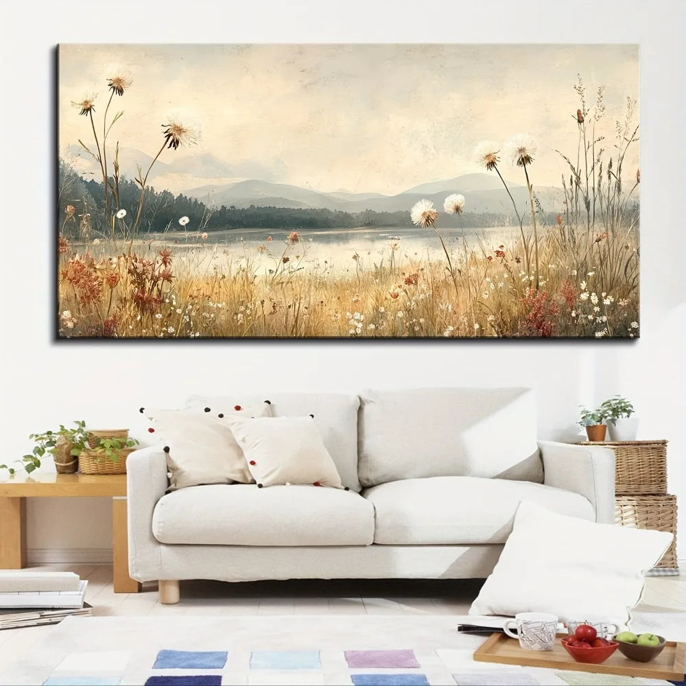 Autumn Meadow Watercolor Landscape Canvas Wall Art