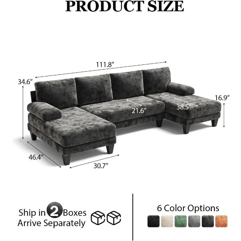 Haven Ashford U-Shaped Sectional Sofa with Double Chaise – Dark Grey