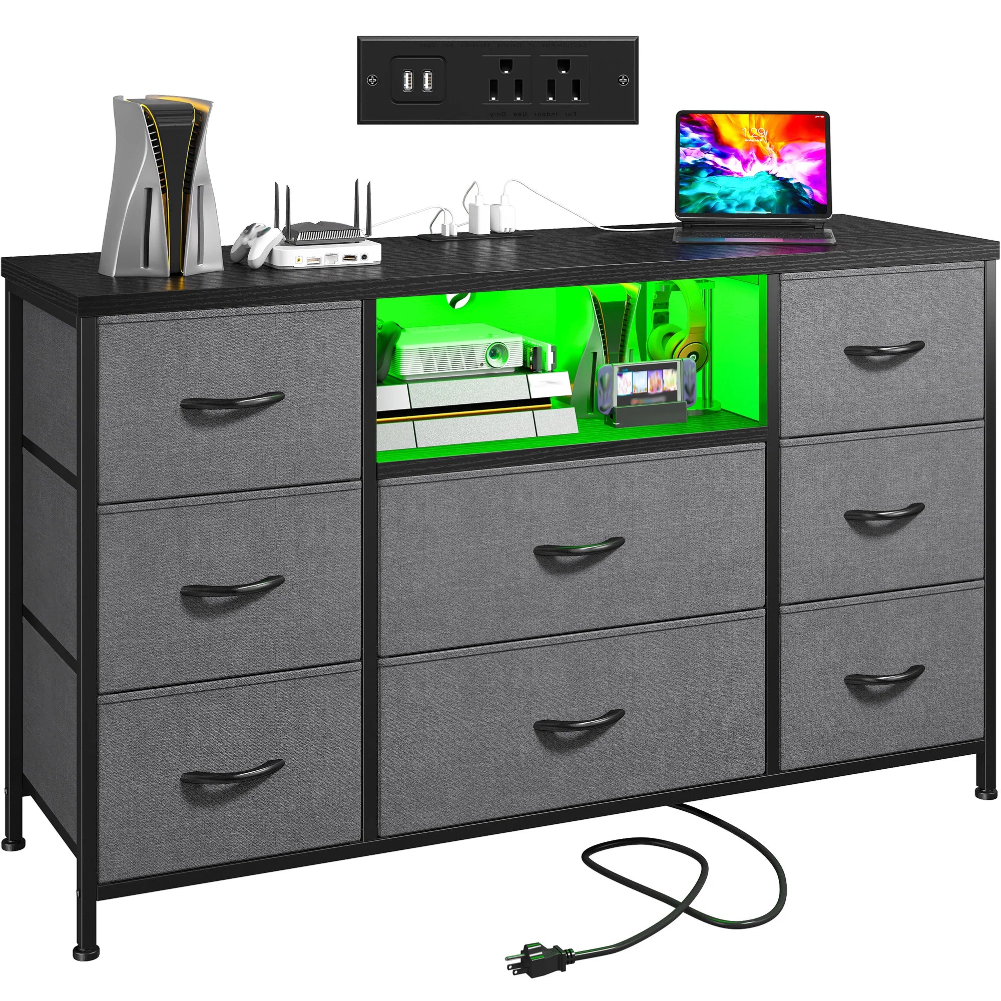 Haven Ridge LED Media Dresser with Charging Station – Fits TVs up to 55 Inches