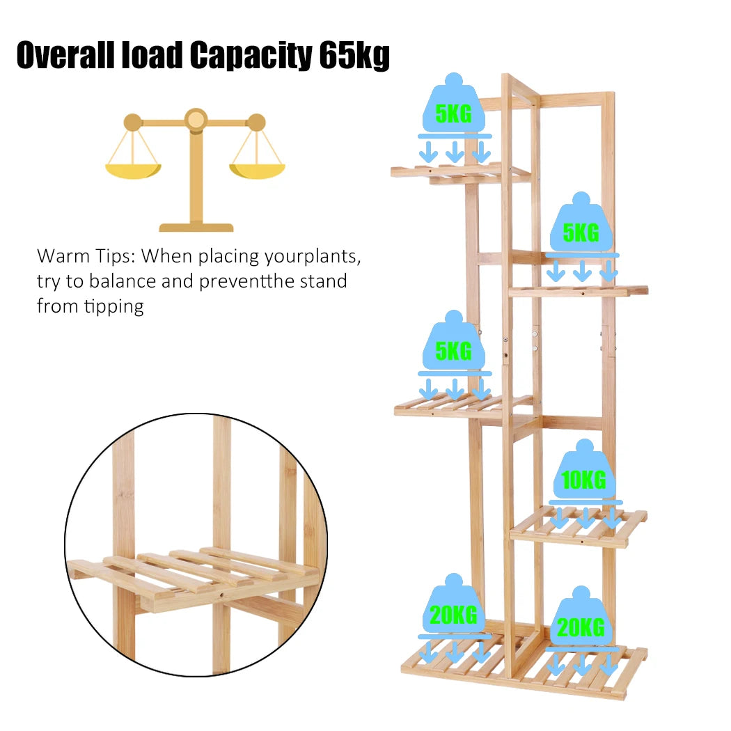 Vertical Bamboo Plant Stand – 5/6 Tier Indoor & Outdoor Display Shelf