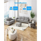 Light Grey Linen Living Room Sofa Set