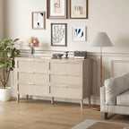 Haven Ridge Mid-Century Rattan Dresser with Gold Handles – 6 Drawer