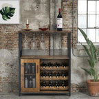 3-Tier Wine Bar Cabinet with LED Lights, Wine Rack, Glass Holder & Mesh Door Storage