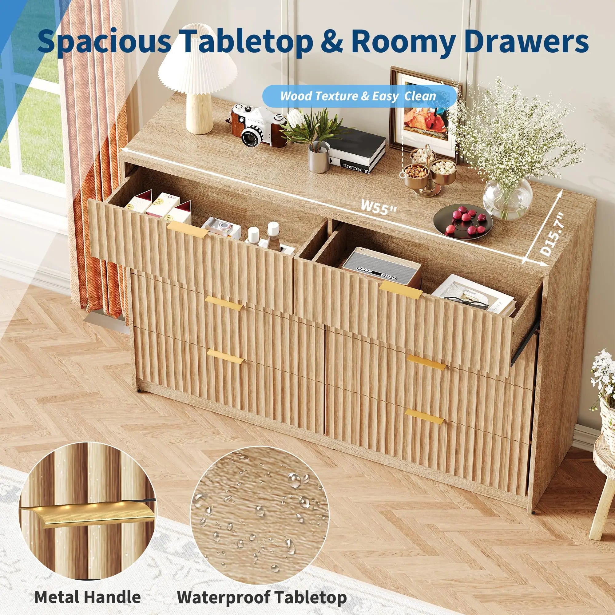 Fluted 8-Drawer Modern Dresser