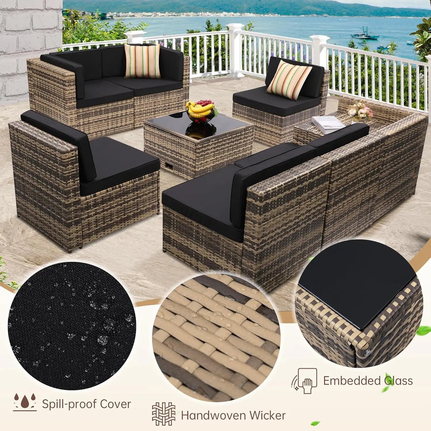 Aspen Ridge 8-Piece Outdoor Wicker Patio Sectional Set