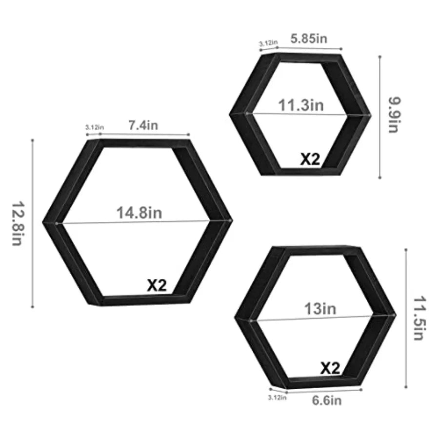 Heritage Hexagon Floating Wall Shelves – Set of 6 Honeycomb Shelves