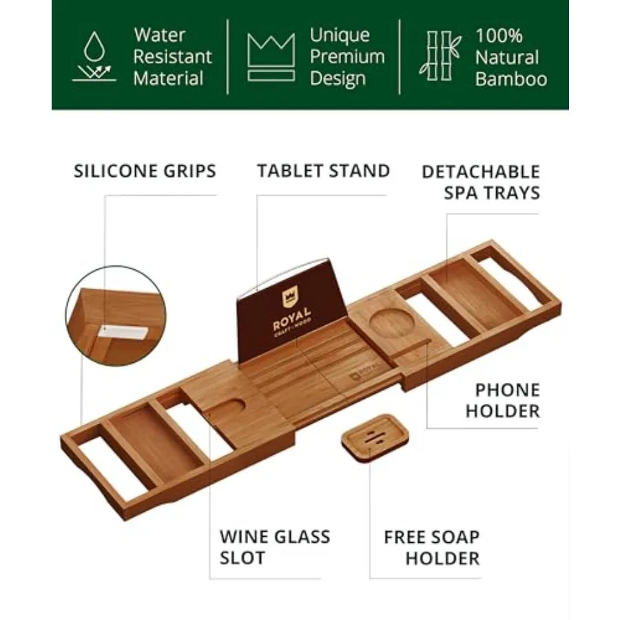 Serenity Retreat Foldable Bamboo Bath Caddy Tray