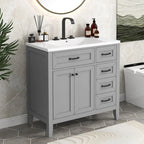 36" Grey Bathroom Vanity with Sink and Drawers, Solid Frame MDF Cabinet