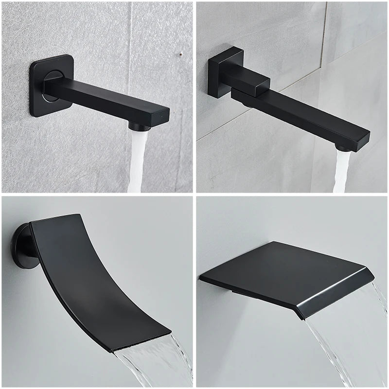 Matte Black Concealed Rainfall & Waterfall Shower System with Tub Spout