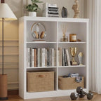 Heritage Farmhouse Bookshelf with Wicker Storage Baskets