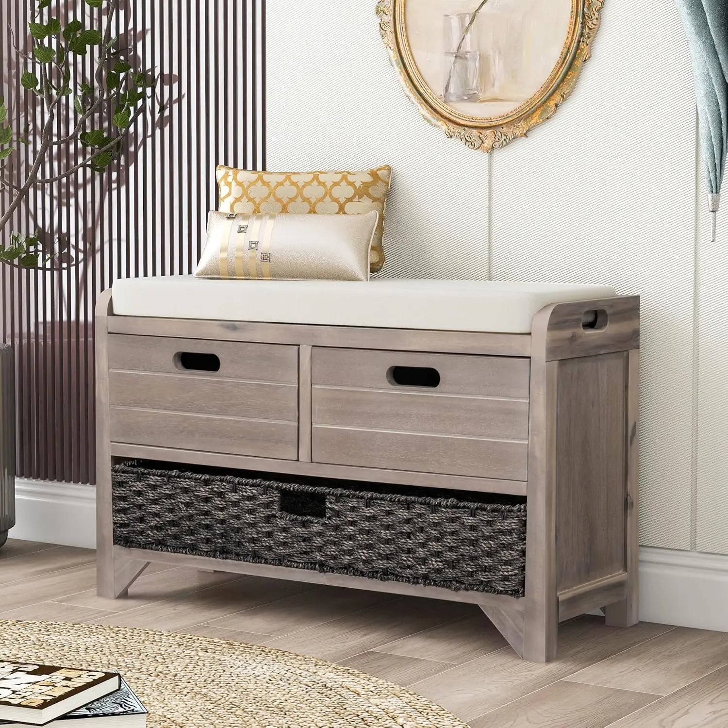 Willow Haven Farmhouse Storage Bench Ottoman