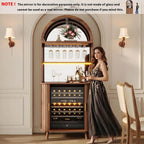 73" Arched Walnut Bar Cabinet with Fridge Space & LED Lighting