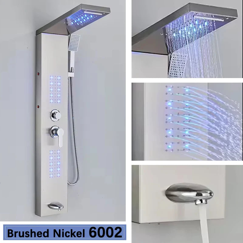 Cascade Elite LED Shower Panel Tower System with Rainfall, Waterfall & SPA Massage Jets