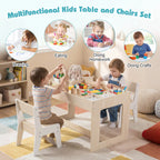 Multifunctional Kids Table & 2 Chairs Set w/ Removable Double-sized Tabletop
