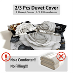 White Noble Rose Printed Duvet Cover Set