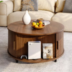 Oakridge Fluted Round Coffee Table with Hidden Storage