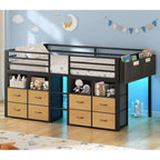 ADORNEVE Low Lot Bed Twin Size with 8 Storage Ders or Kids, Natural | Storage Bookcases, LED Lights, 14" H Saety Guardrail, Spac
