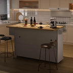 Rolling Kitchen Island with Drop Leaf, Power Outlet & Storage