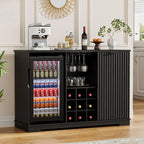 Fluted Coffee & Wine Bar Cabinet with 92L Mini Fridge, Wine Rack & Stemware Storage