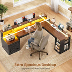 Forge Executive 65" L-Shaped Office Desk with Locking File Cabinet, LED Lighting & Power Station