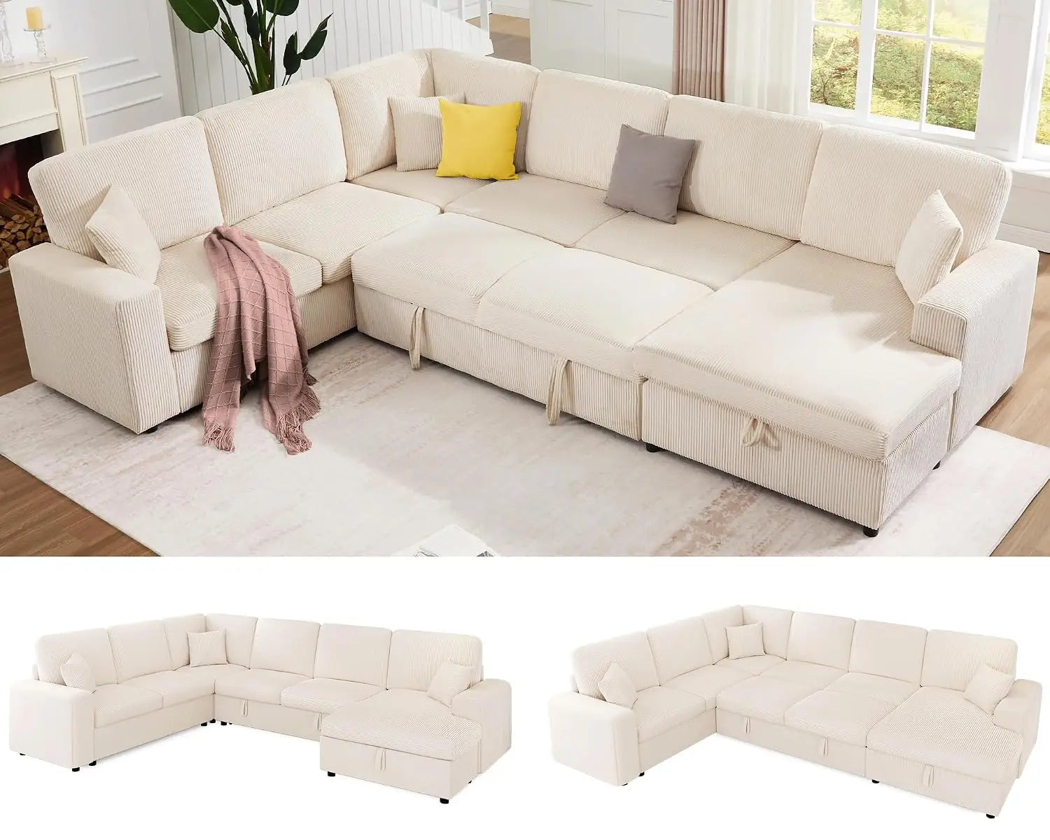 130" Sofa Bed, Sleeper Sofa, Pull Out Sleeper Couch with Storage, Convertible 6-Seater Sofa Bed for Living Room,, Customized