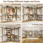 L4 Wall Mounted Industrial Pipe  Clothes Rack, Closet Organizer System with Rods Expandable, Clothing Rack, Corner Garment Rack