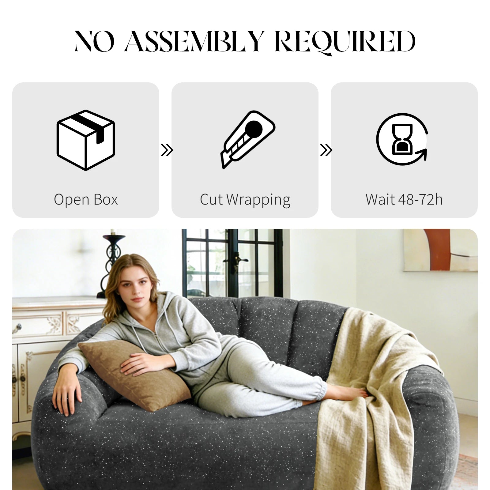 Comfy Bean Bag Sofa with Back Support, Oversized Reading Chair ， Big Fluffy Lazy Lounge Sofa ，Faux Fur Bean Bag Chair ， Stuffed Floor Sofa for Living Room, Bedroom