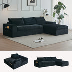 104" Modular Sectional Couch with Chaise, Cloud Couch Deep Seat Fluffy Corduroy Sofa Memory Foam Boneless Couches for Living Roo
