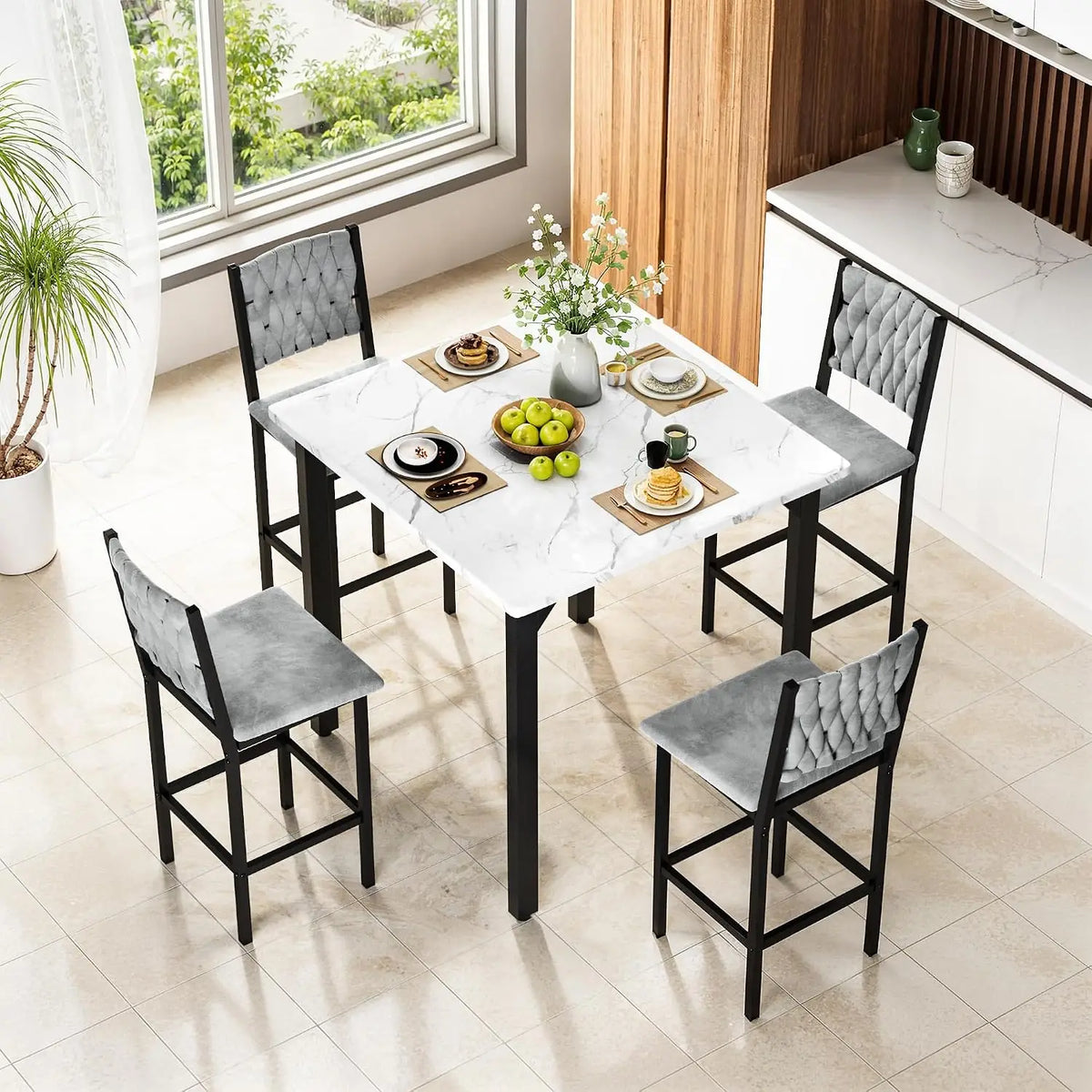 Counter Height Dining Set with Velvet Stools