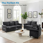 Chenille Living Room Sofa Set with Thick Cushions & Wood Frame - 3-Piece