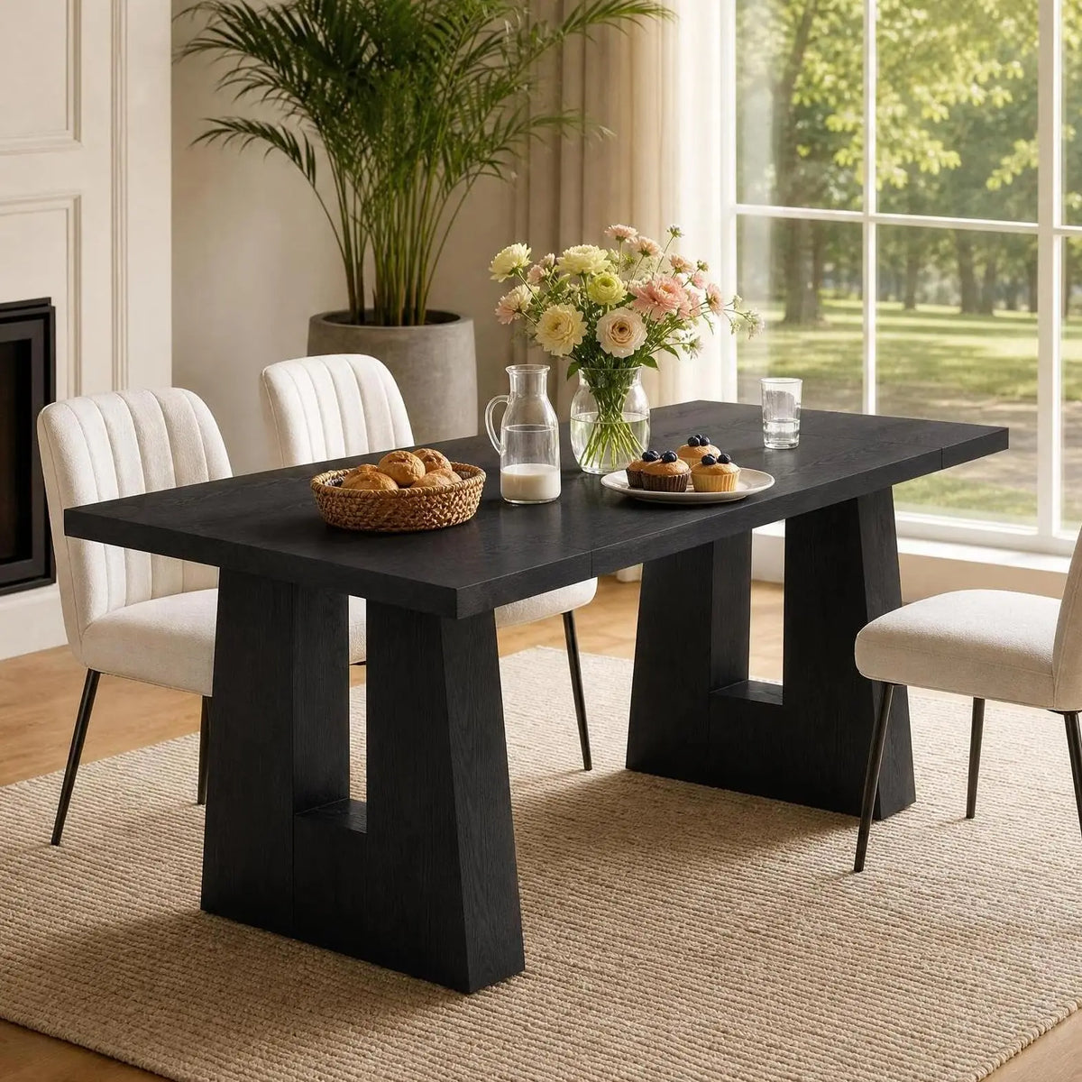 63 Inch Dining Table For 6 People Walnut Wooden Kitchen Table With Heavy Duty Legs Modern Rectangle Table For Kitchen Dining Room