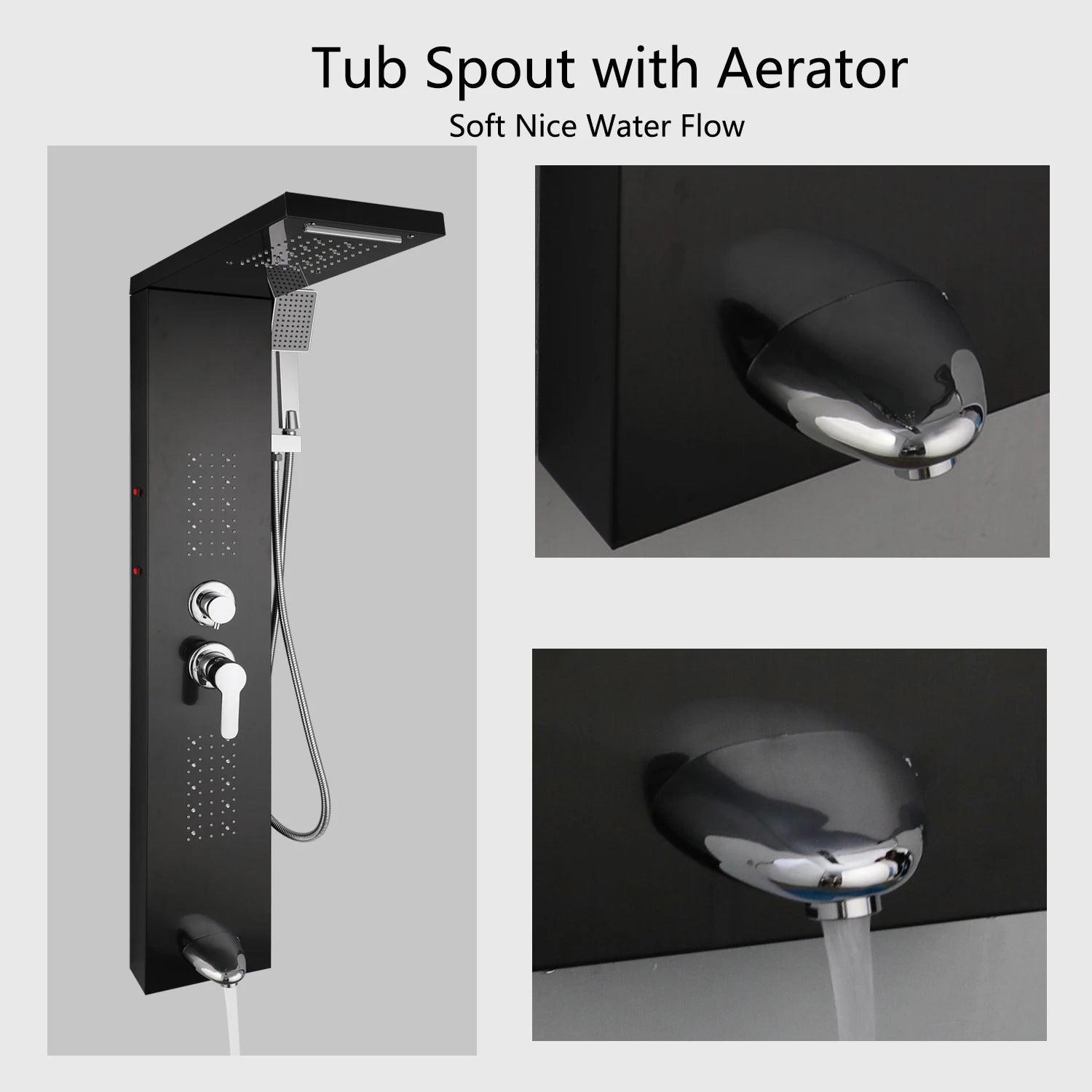 Shower Panel Tower with Rainfall, Waterfall & Massage Jets