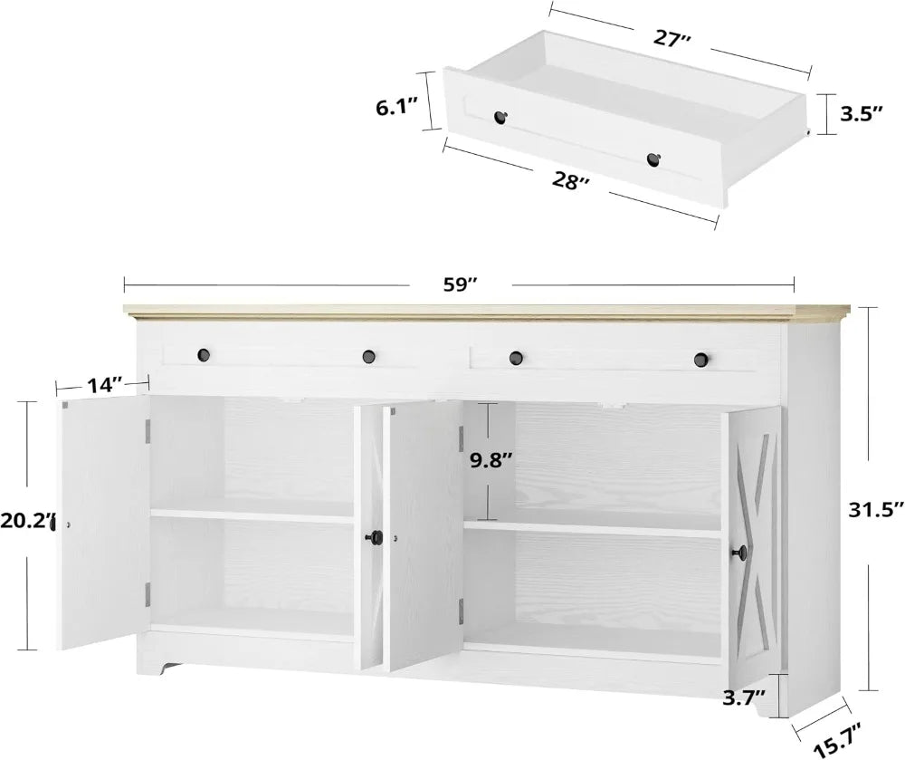Buffet Cabinet Storage Sideboard Drawers Shelves Coffee Bar Kitchen Cabinet Natural Wood