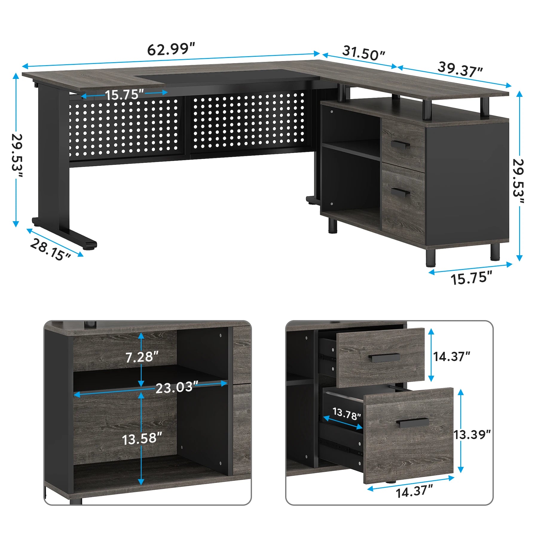 Summit Executive 63" L-Shaped Office Desk with File Cabinet & Storage
