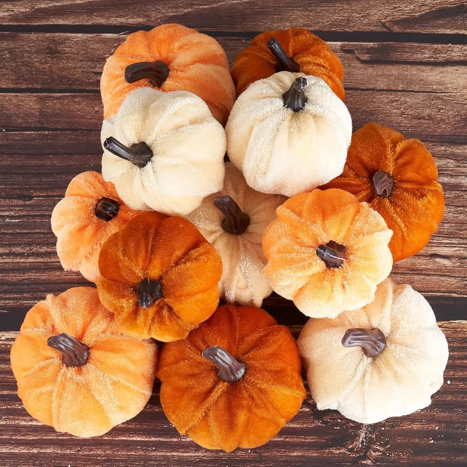 12-Piece Velvet Pumpkin Décor Set – Farmhouse Fall & Thanksgiving Decorations