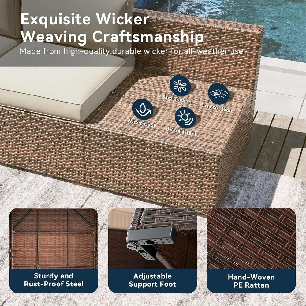 Sandstone Retreat 8-Piece Patio Conversation Set with Fire Pit Table