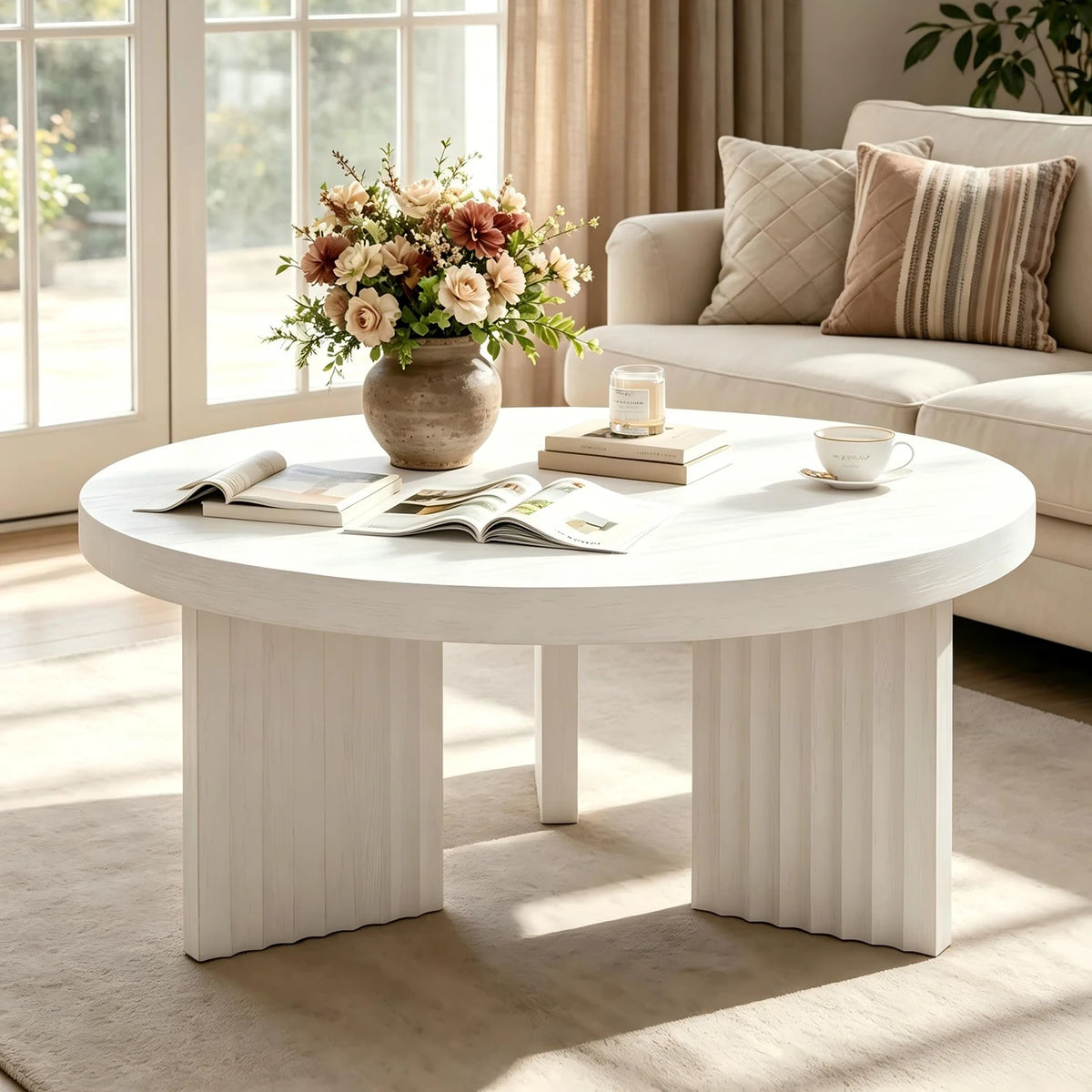 Round Fluted Wood Coffee Table