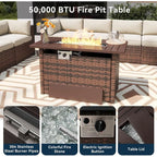 Sandstone Retreat 8-Piece Patio Conversation Set with Fire Pit Table