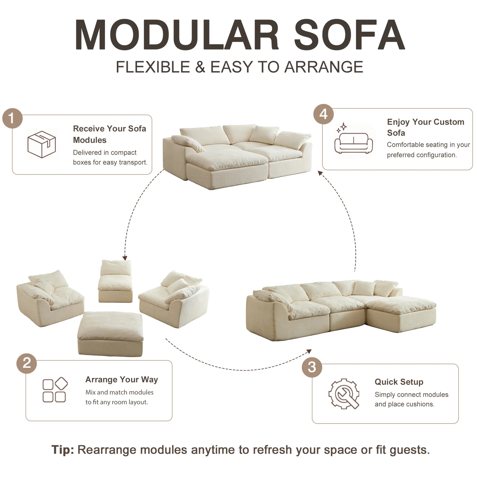 Lounge Cloud Modular Sectional Sofa – Oversized Deep-Seat L-Shaped Sofa Bed