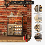3-Tier Wine Bar Cabinet with LED Lights, Wine Rack, Glass Holder & Mesh Door Storage
